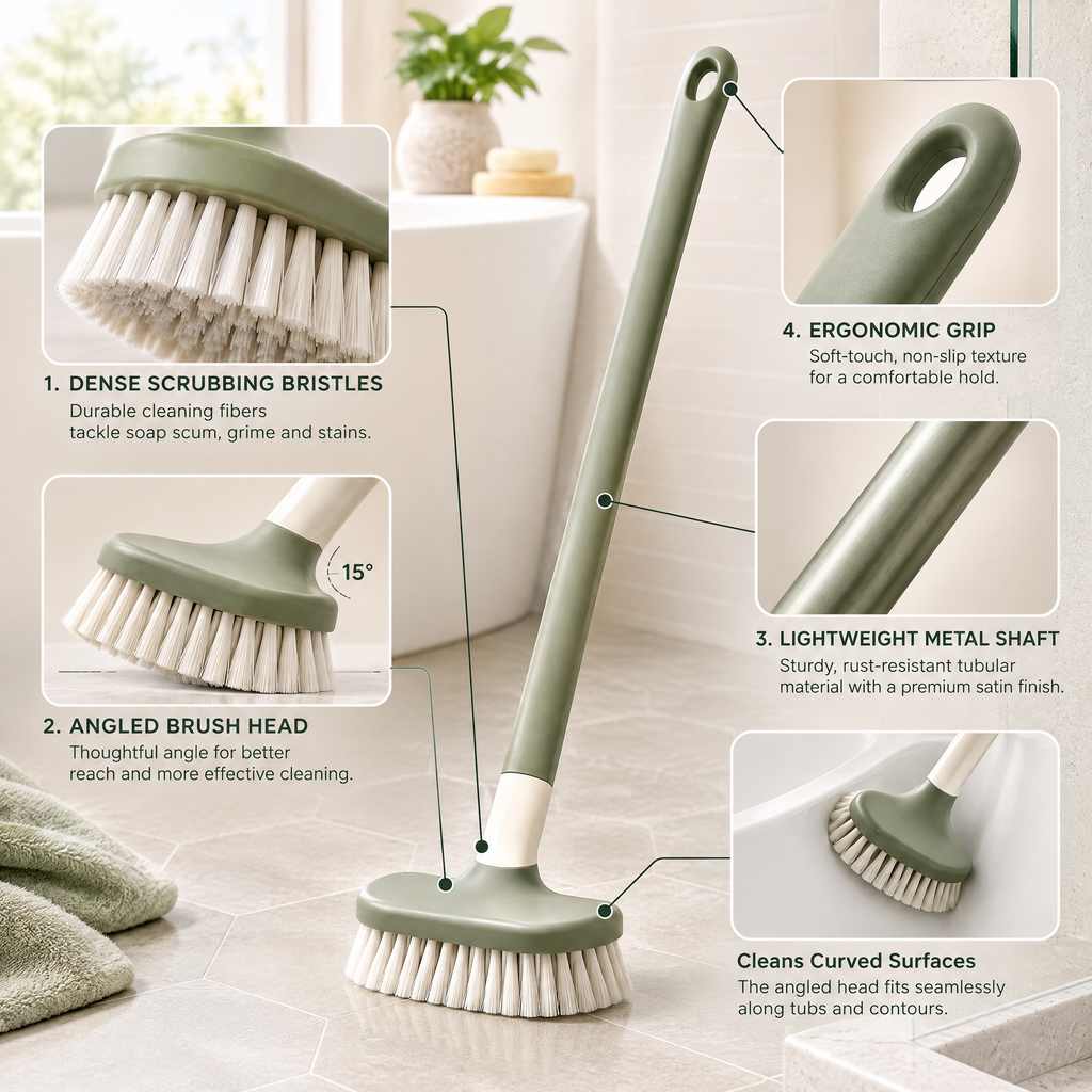Avelmeron™ Long Handle Shower Floor Scrub Brush